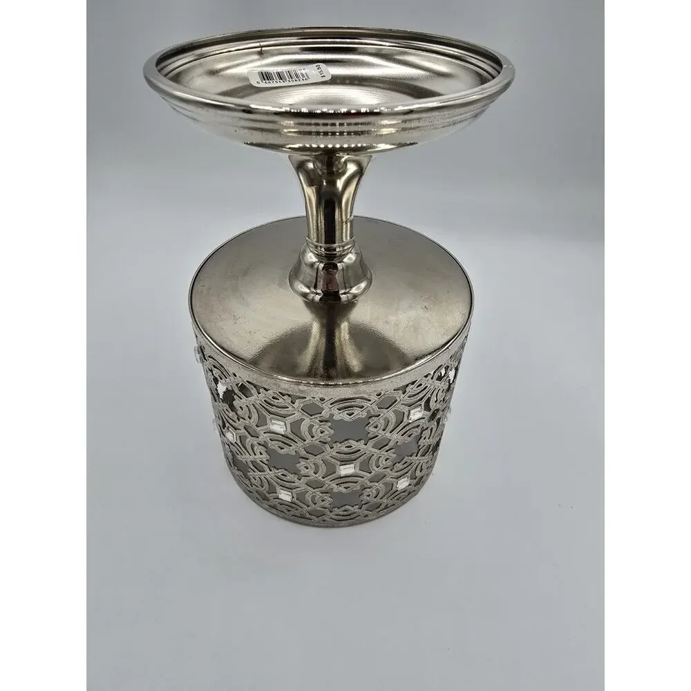 Bath & Body Works 3-Wick Candle Holder 2021 Glam Silver Lattice Pedestal Gift
